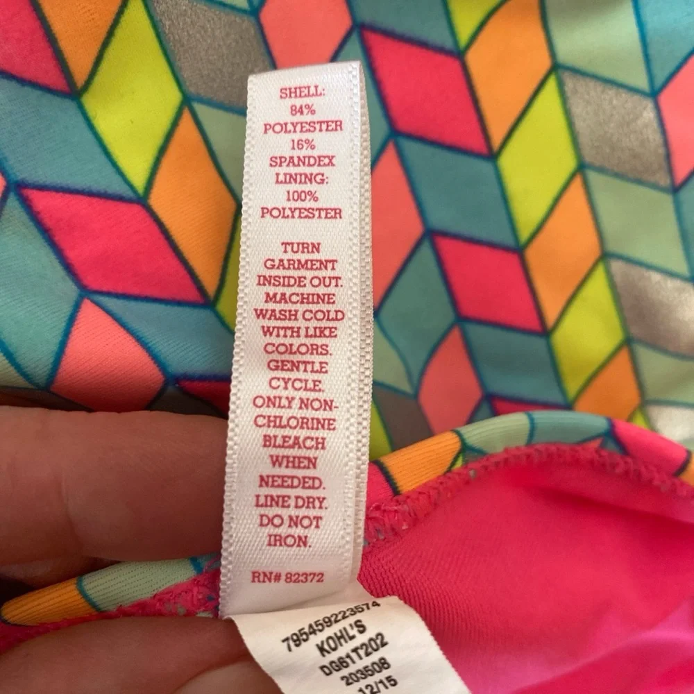 SO Girls Size 12 Large Geometric Bikini Set Pink Blue Yellow Swim New